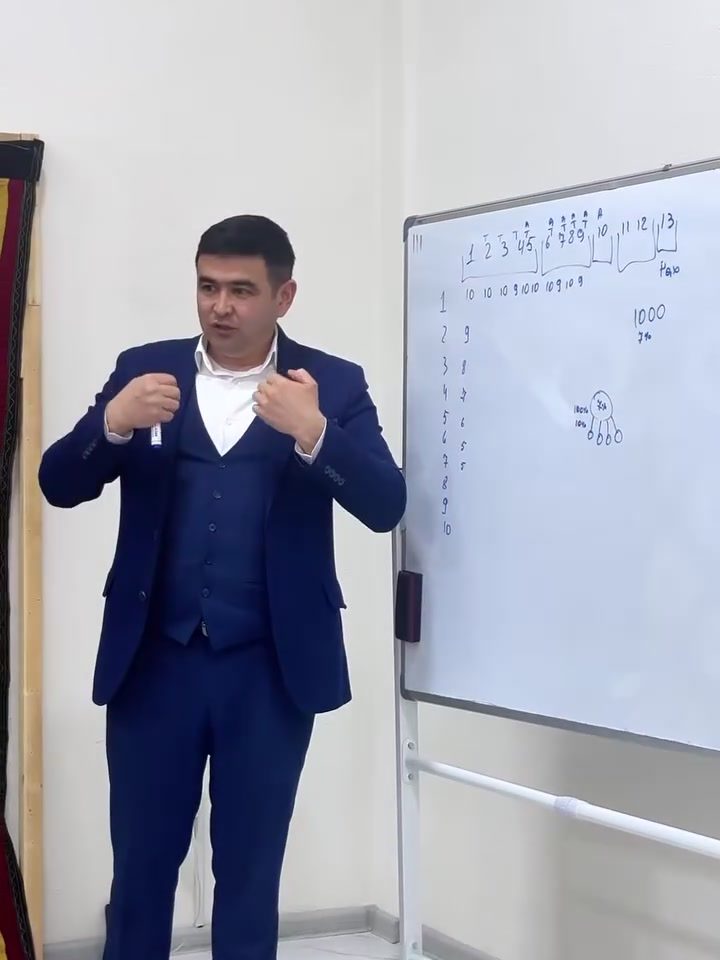 Oʻqituvchi doska yonida tushuntirmoqda